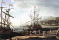 Marine avec les Trojans Brûlant leurs bateaux paysage Plage de Claude Lorrain